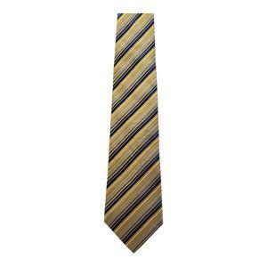 Saxony Striped Pattern Gold Blue 100% Silk Necktie